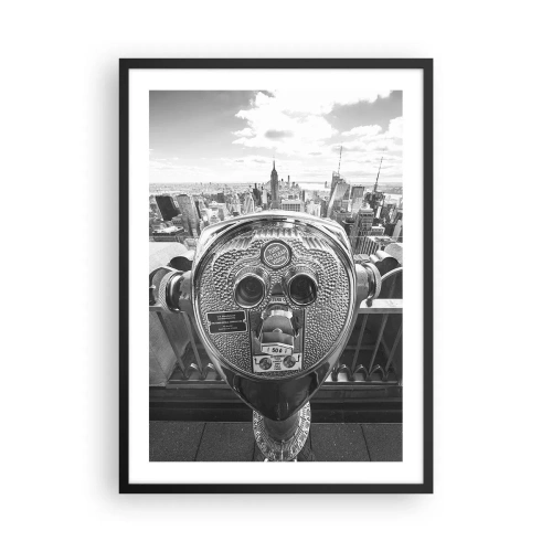 Póster en marco negro - Una vista monocromática de la ciudad de Nueva York con binoculares en primer plano. - 50x70cm - Sobre la ciudad - Decoración de pared moderna para salón y dormitorio ARTTOR