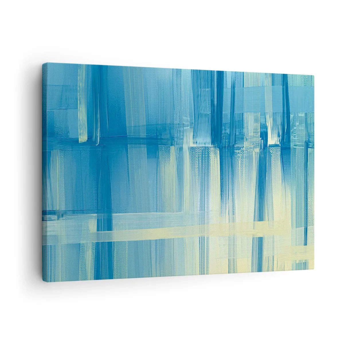 Cuadro sobre lienzo - Impresión de Imagen - Un cuadro abstracto en tonos turquesa y azul con pinceladas geométricas. - 70x50cm - Composición en turquesa - Decoración de pared moderna para salón y dormitorio ARTTOR