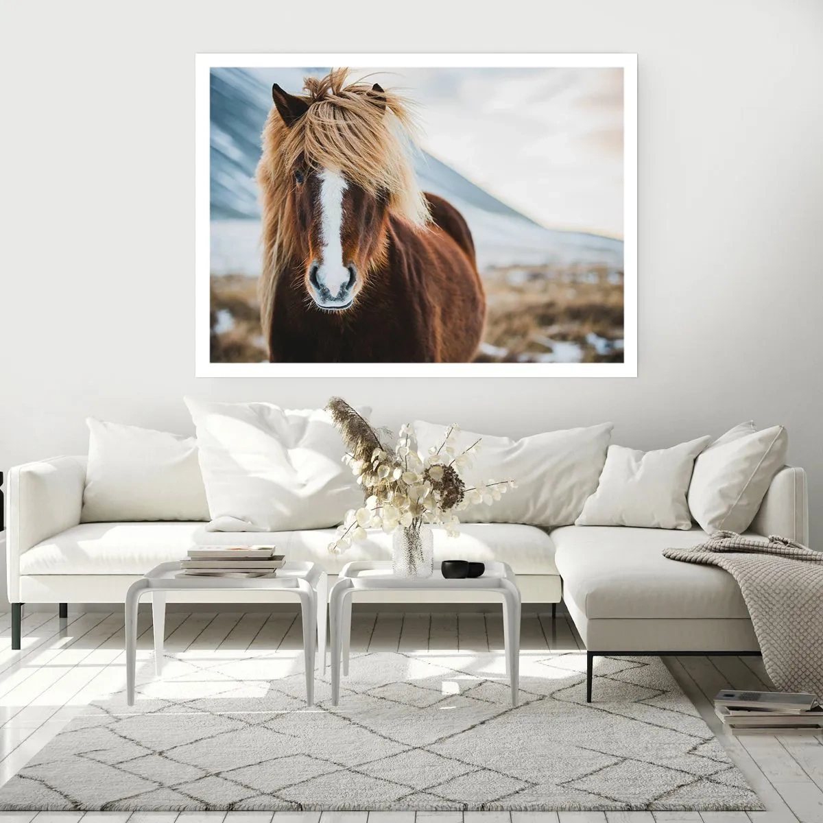 Póster - Caballo islandés frente a un paisaje montañoso - 100x70cm - ¿Puedes sentir la libertad? - Decoración de pared moderna para salón y dormitorio ARTTOR