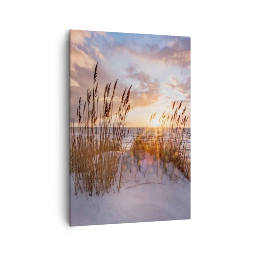 Cuadro sobre lienzo - Impresión de Imagen - Dunas con hierbas con el sol poniente como telón de fondo - 70x100cm - Adiós al sol y al viento - Decoración de pared moderna para salón y dormitorio ARTTOR