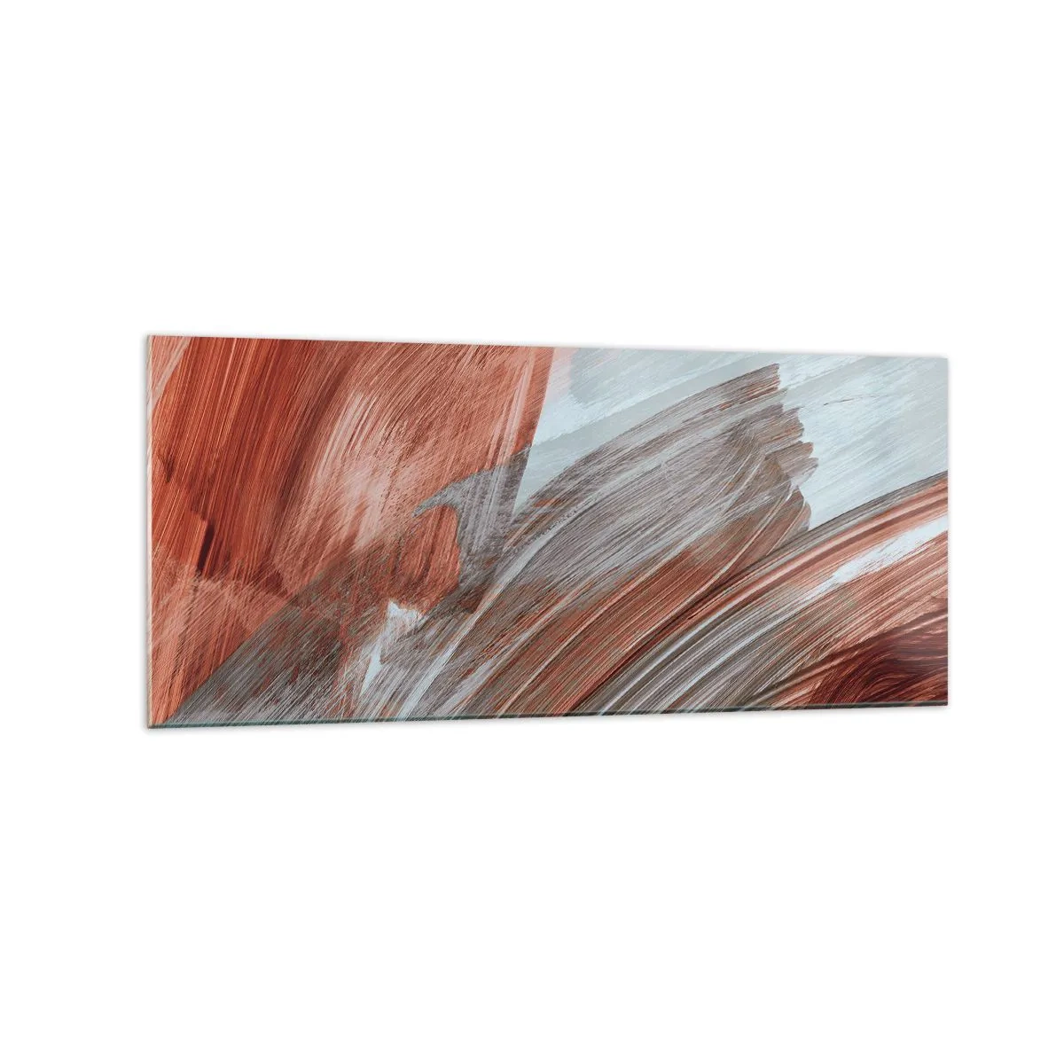 Cuadro sobre vidrio - Impresiones sobre Vidrio - Pinceladas abstractas en tonos cobre y gris. - 120x50cm - Abstracción otoñal y ventosa - Decoración de pared moderna para salón y dormitorio ARTTOR