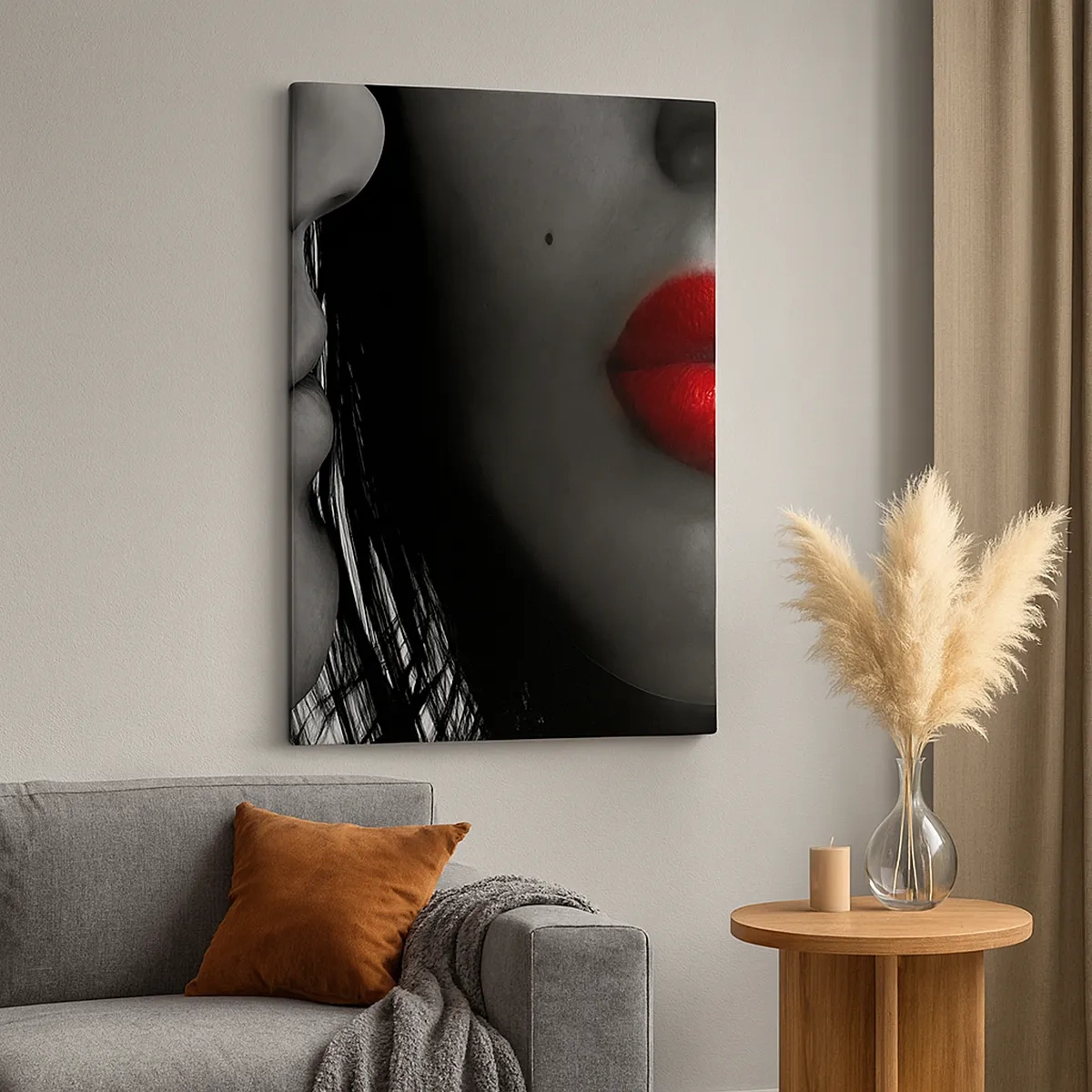 Cuadro sobre lienzo - Impresión de Imagen - Primer plano de los rostros de una mujer y un hombre con labios rojos. - 50x70cm - Cara a cara  - Decoración de pared moderna para salón y dormitorio ARTTOR