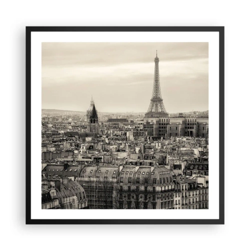 Póster en marco negro - Sobre los tejados de París - 60x60 cm