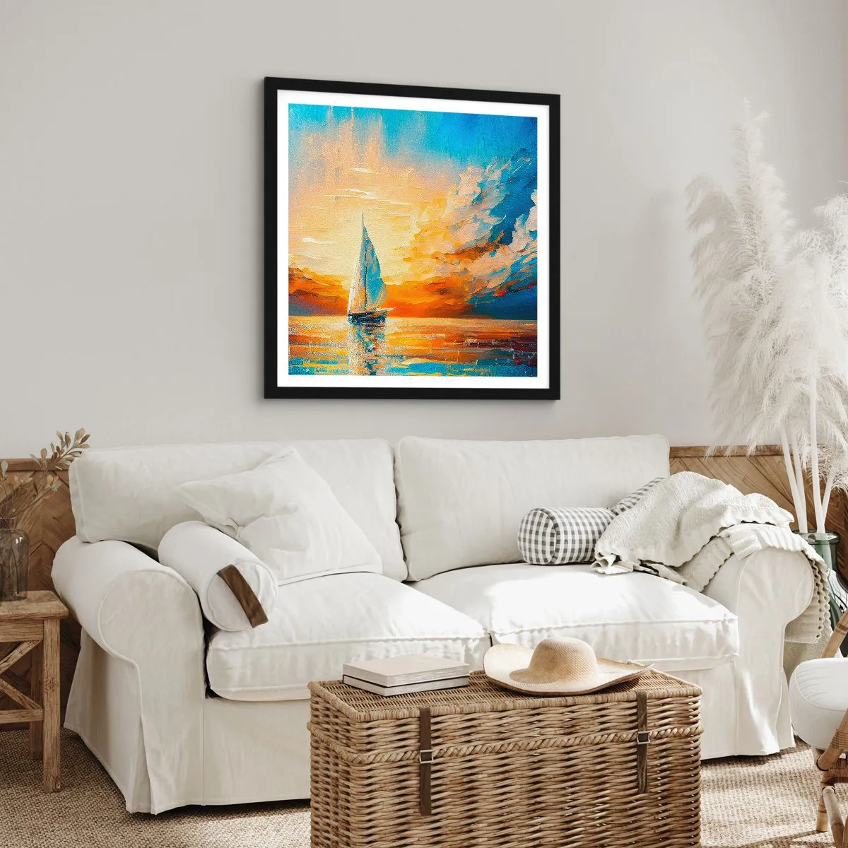 Póster en marco negro - Navegando en oro - 50x50 cm