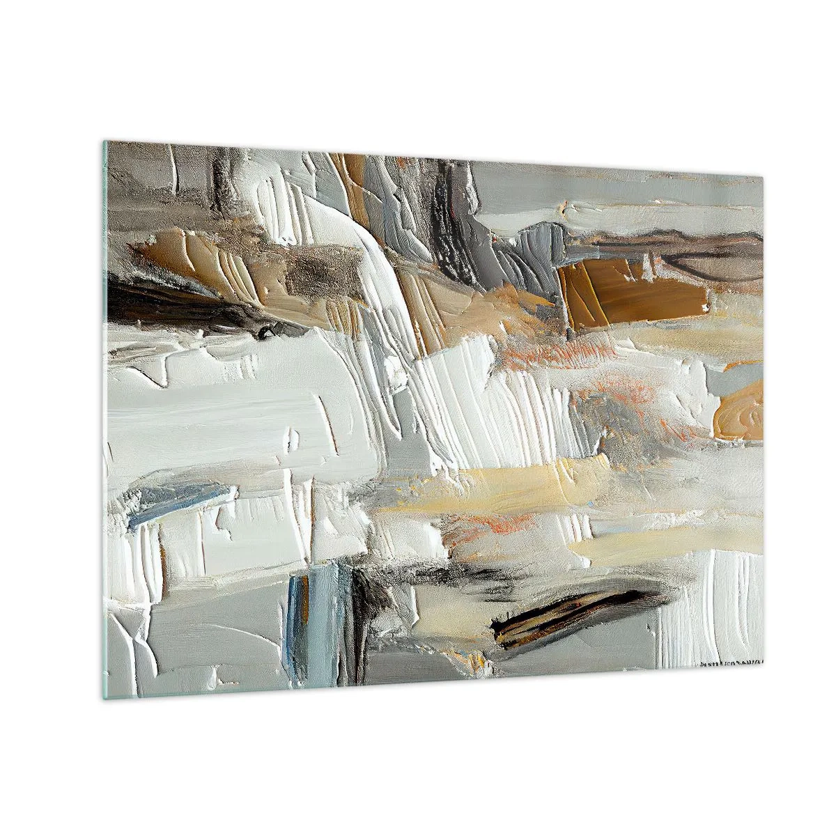 Cuadro sobre vidrio - Impresiones sobre Vidrio - Una composición abstracta en tonos terrosos con una textura distintiva. - 70x50cm - Estratificación de colores - Decoración de pared moderna para salón y dormitorio ARTTOR