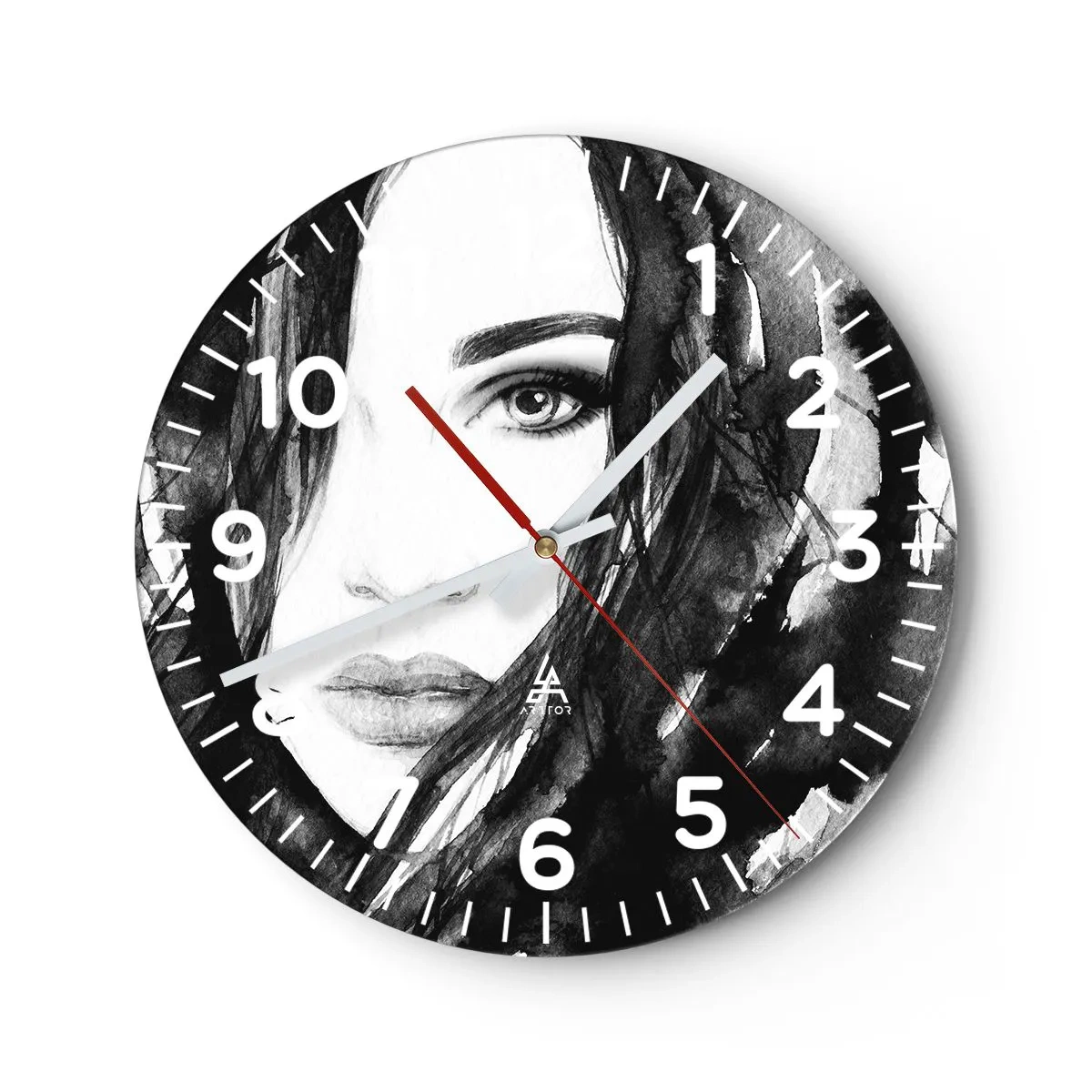 Reloj de pared - Reloj de vidrio - Retrato de una dama en blanco y negro - 40x40 cm