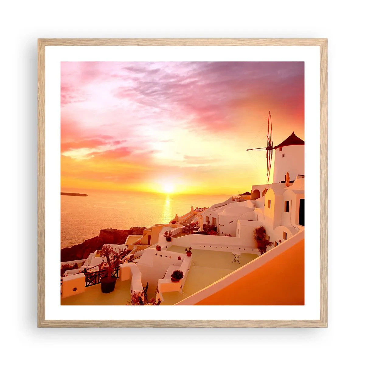 Póster en marco roble claro - Blanco y dorado - 60x60 cm