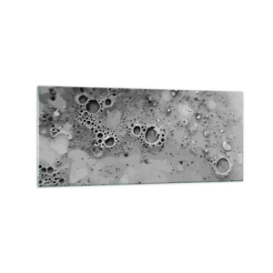Cuadro sobre vidrio - Impresiones sobre Vidrio - Patrón abstracto de burbujas en blanco y negro - 120x50cm - Como un paisaje lunar - Decoración de pared moderna para salón y dormitorio ARTTOR