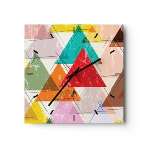 Reloj de pared - Reloj de vidrio - Abstracción colorida con triángulos geométricos. - 30x30cm - De tres en tres - Decoración de pared moderna para salón y dormitorio ARTTOR