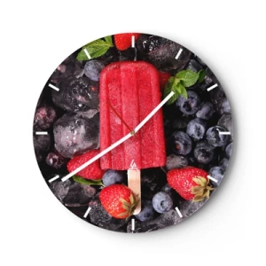 Reloj de pared - Reloj de vidrio - Paleta de frutas con arándanos y fresas congeladas - 30x30cm - El sabor del verano caluroso - Decoración de pared moderna para salón, cocina y dormitorio ARTTOR