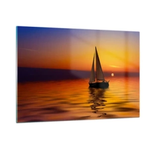 Cuadro sobre vidrio - Impresiones sobre Vidrio - Un velero en el agua al atardecer. - 120x80cm - Qué tranquilo el anochecer… - Decoración de pared moderna para salón y dormitorio ARTTOR