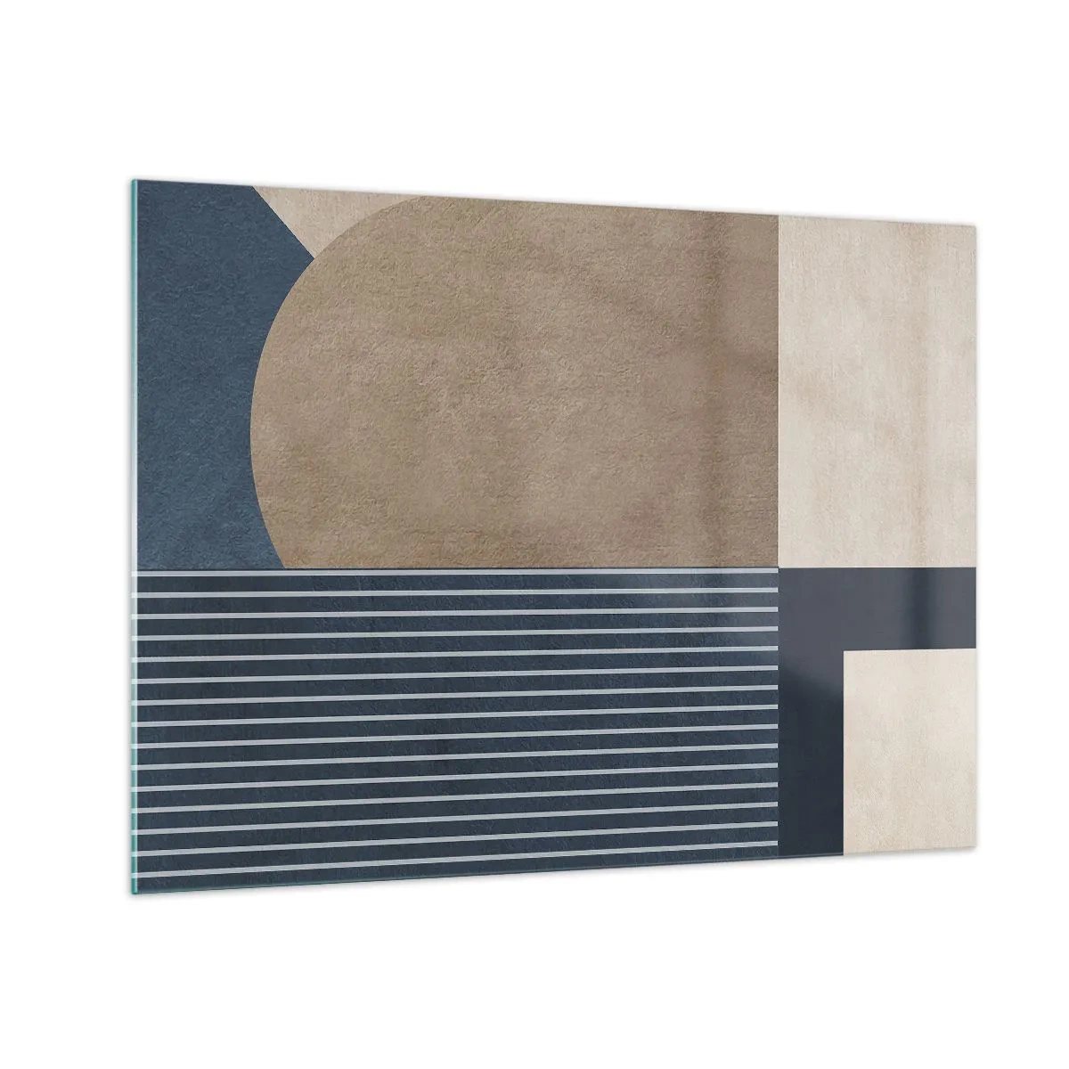 Cuadro sobre vidrio - Impresiones sobre Vidrio - Una forma minimalista con un círculo y líneas en beige. - 70x50cm - Composición de sencillez y redondez - Decoración de pared moderna para salón y dormitorio ARTTOR