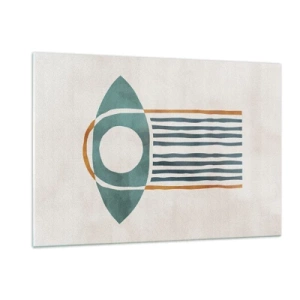 Cuadro sobre vidrio - Impresiones sobre Vidrio - Forma geométrica con círculo y líneas en tonos verdes y rojos. - 120x80cm - Signos y rituales - Decoración de pared moderna para salón y dormitorio ARTTOR