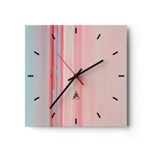 Reloj de pared - Reloj de vidrio - Líneas pastel en tonos rosa y azul en una composición minimalista. - 30x30cm - Abstracción al amanecer - Decoración de pared moderna para salón y dormitorio ARTTOR