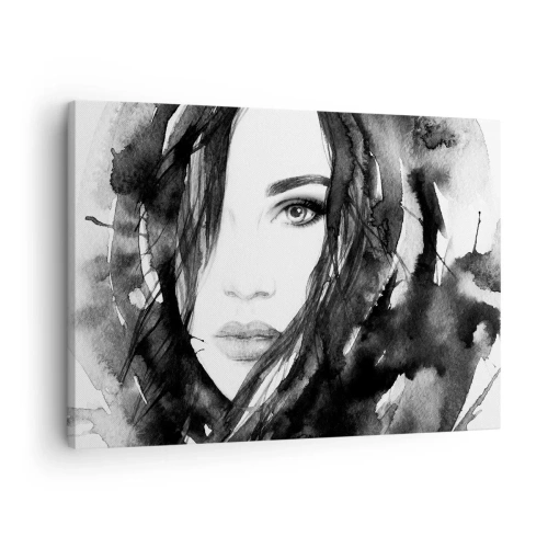 Cuadro sobre lienzo - Impresión de Imagen - Retrato de una mujer en acuarela en blanco y negro - 70x50cm - Retrato de una dama en blanco y negro - Decoración de pared moderna para salón y dormitorio ARTTOR
