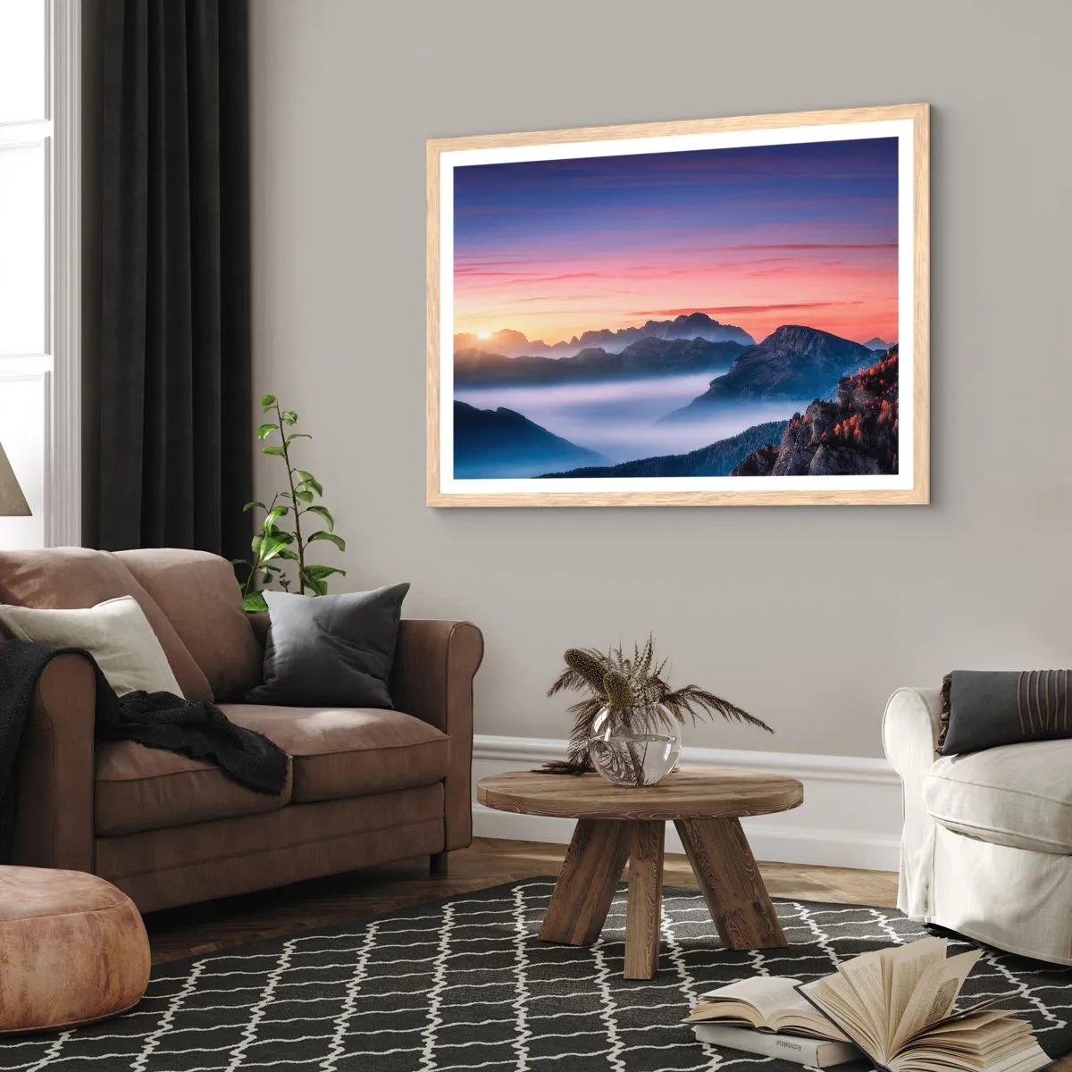 Póster en marco roble claro - Sobre los valles - 40x30 cm