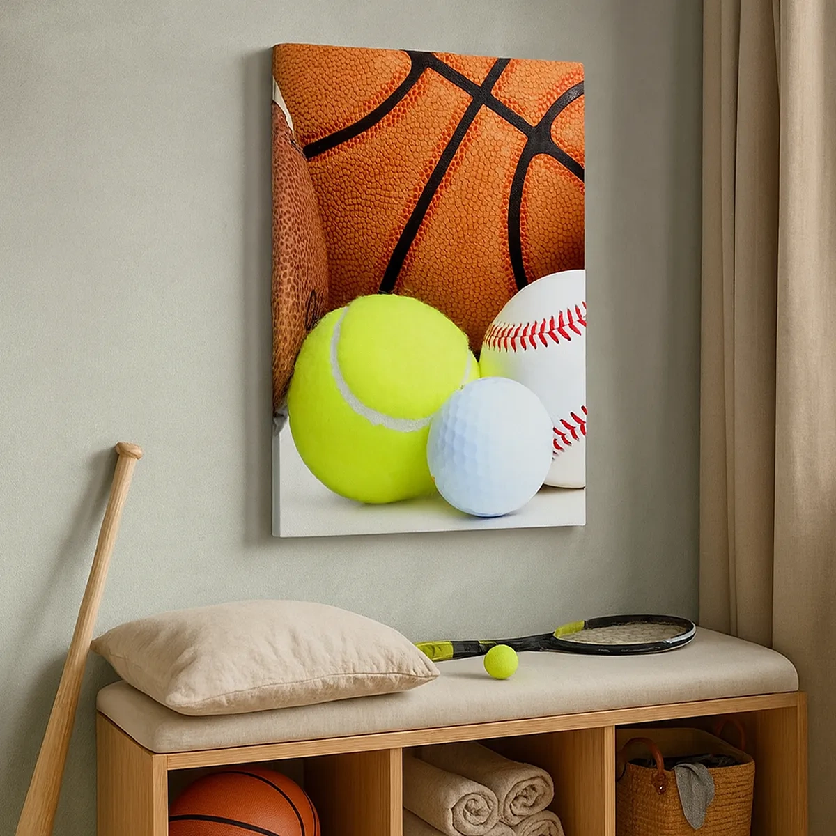 Cuadro sobre lienzo - Impresión de Imagen - Balones de diversas disciplinas deportivas - 50x70cm - Unidos por el deporte - Decoración de pared moderna para salón y dormitorio ARTTOR