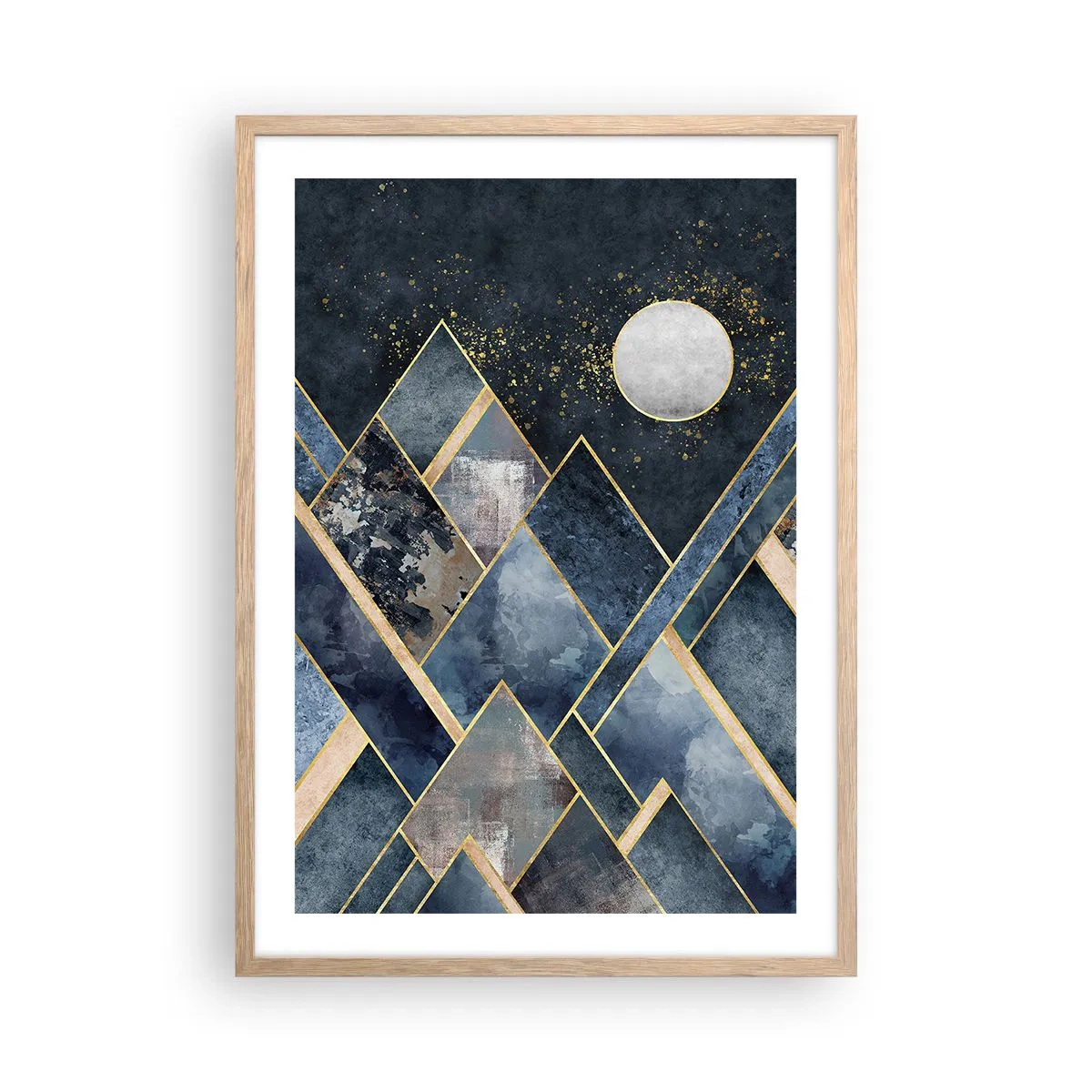 Póster en marco roble claro - Paisaje geométrico - 50x70 cm