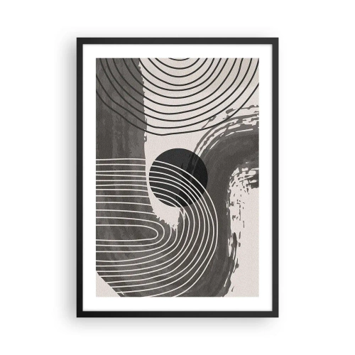 Póster en marco negro - Abstracción geométrica en tonos grises y negros. - 50x70cm - La victoria del óvalo - Decoración de pared moderna para salón y dormitorio ARTTOR