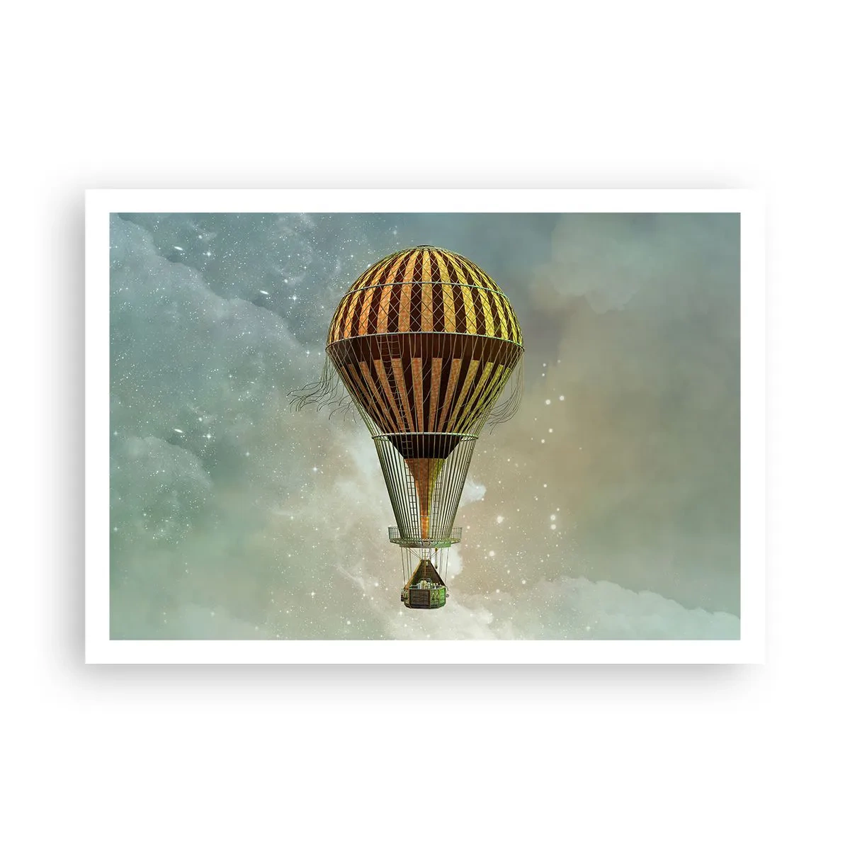 Póster - Un globo aerostático flotando entre las nubes. - 100x70cm - Vuelos pioneros - Decoración de pared moderna para salón y dormitorio ARTTOR