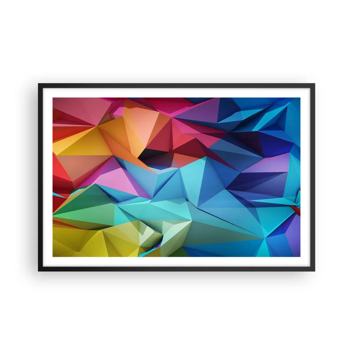 Póster en marco negro - Origami arco iris - 91x61 cm