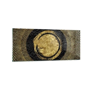 Cuadro sobre vidrio - Impresiones sobre Vidrio - Composición geométrica en negro y dorado con rayos. - 120x50cm - Composición glamour - Decoración de pared moderna para salón y dormitorio ARTTOR