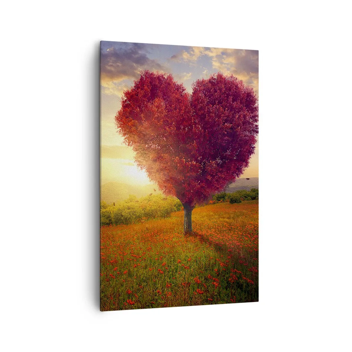 Cuadro sobre lienzo - Impresión de Imagen - Árbol en forma de corazón al atardecer - 80x120cm - Te atrapa el corazón - Decoración de pared moderna para salón y dormitorio ARTTOR
