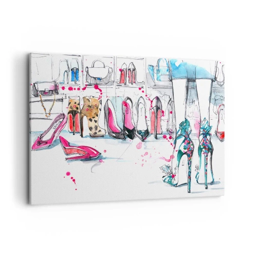 Cuadro sobre lienzo - Impresión de Imagen - Gráficos artísticos con tacones altos y accesorios. - 100x70cm - Ábrete, sésamo - Decoración de pared moderna para salón y dormitorio ARTTOR