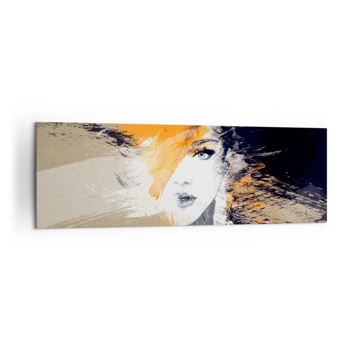 Cuadro sobre lienzo - Impresión de Imagen - Retrato abstracto de una mujer con colores intensos. - 160x50cm - Y se convierte en luz - Decoración de pared moderna para salón y dormitorio ARTTOR