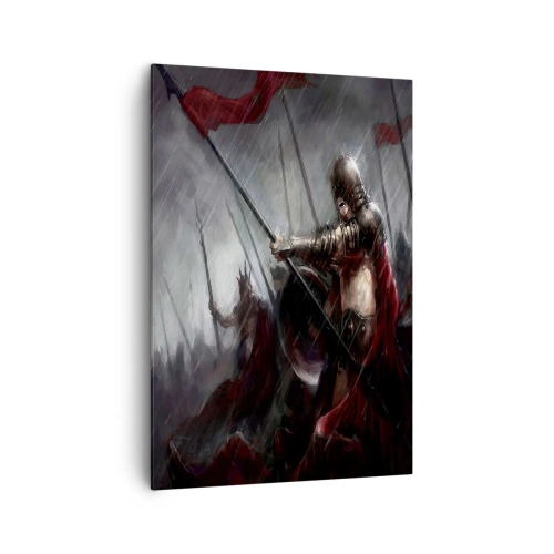 Cuadro sobre lienzo - Impresión de Imagen - Caballeros marchando al campo de batalla bajo la lluvia - 70x100cm - Unidos somos más fuertes - Decoración de pared moderna para salón y dormitorio ARTTOR