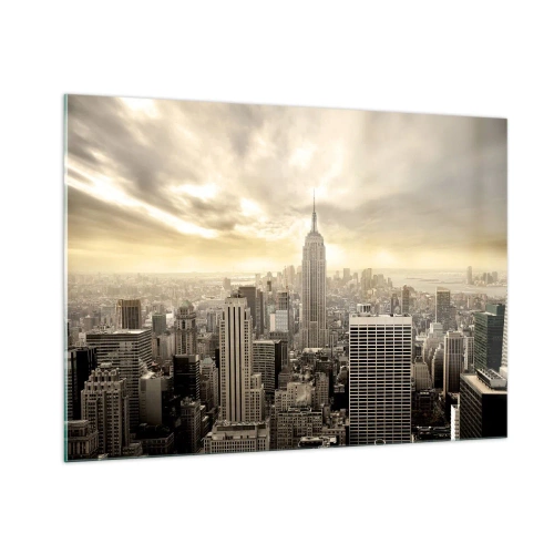Cuadro sobre vidrio - Impresiones sobre Vidrio - Panorama de la ciudad con rascacielos y el Empire State Building - 100x70cm - Tejido neoyorquino en tonos grises - Decoración de pared moderna para salón y dormitorio ARTTOR