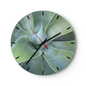 Reloj de pared - Reloj de vidrio - Primer plano de la disposición en espiral de las hojas suculentas. - 30x30cm - El nacimiento del verde - Decoración de pared moderna para salón, cocina y dormitorio ARTTOR