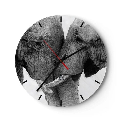 Reloj de pared - Reloj de vidrio - Dos elefantes con sus trompas entrelazadas en un tierno gesto - 30x30cm - Una confesión sincera - Decoración de pared moderna para salón, cocina y dormitorio ARTTOR