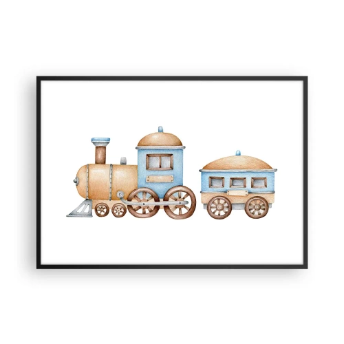 Póster en marco negro - Dibujo de un tren en tonos pastel sobre fondo blanco. - 100x70cm - De pie en la estación... - Decoración de pared moderna para salón y dormitorio ARTTOR