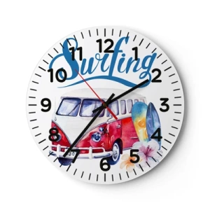 Reloj de pared - Reloj de vidrio - Un clásico para los surfistas - 30x30 cm