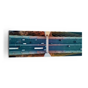 Cuadro sobre lienzo - Impresión de Imagen - Vista aérea del puente sobre el río y el paisaje otoñal. - 160x50cm - Más allá de las aguas, más allá de los bosques - Decoración de pared moderna para salón y dormitorio ARTTOR