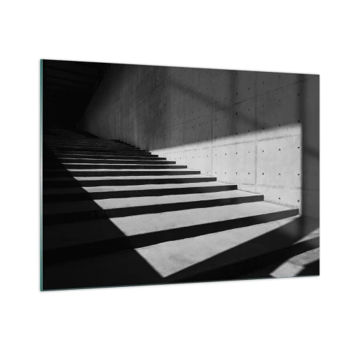 Cuadro sobre vidrio - Impresiones sobre Vidrio - Escaleras de hormigón con luces y sombras nítidas en un estilo moderno. - 100x70cm - La cruda belleza del modernismo - Decoración de pared moderna para salón y dormitorio ARTTOR