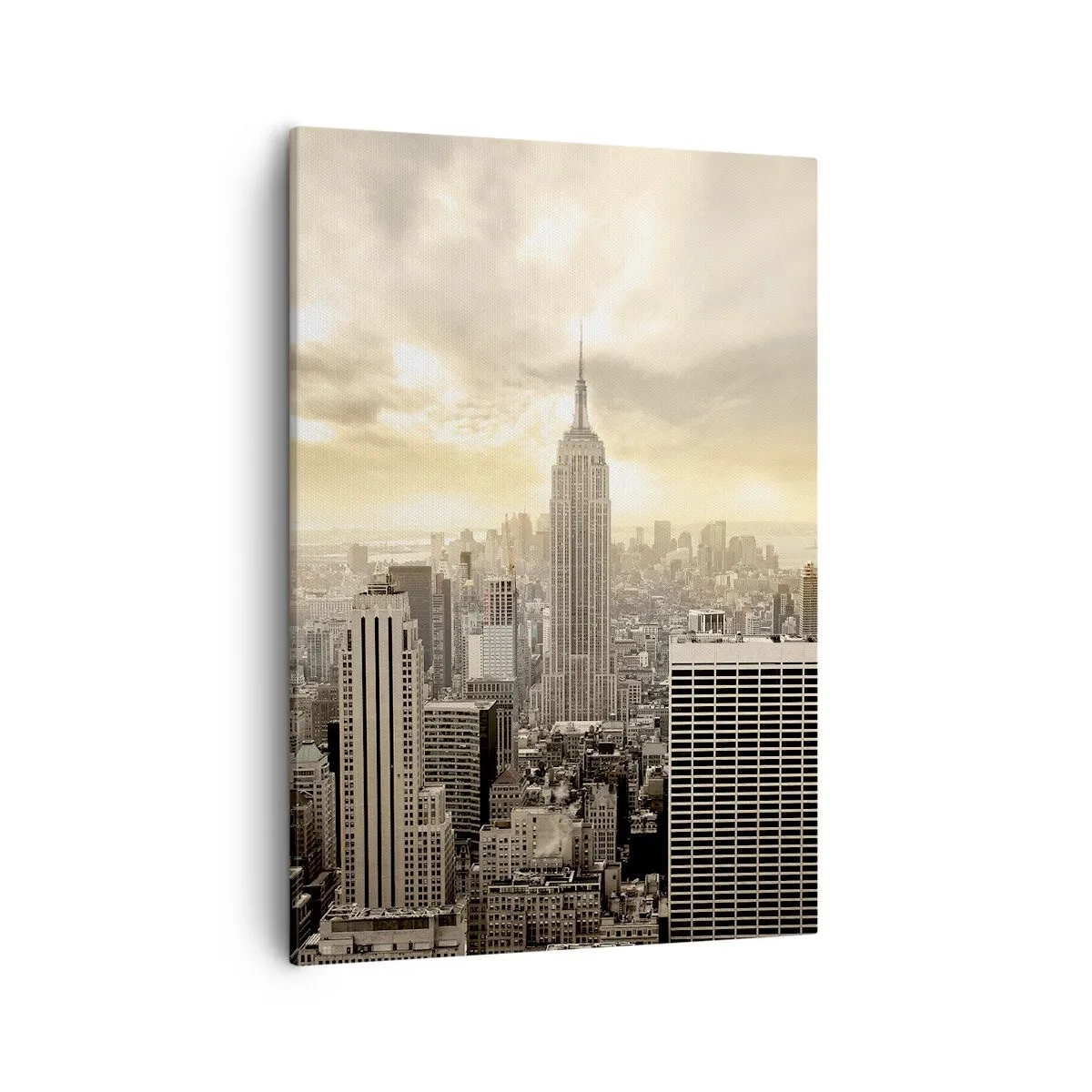 Cuadro sobre lienzo - Impresión de Imagen - Panorama de la ciudad con vista al Empire State Building - 50x70cm - Tejido neoyorquino en tonos grises - Decoración de pared moderna para salón y dormitorio ARTTOR