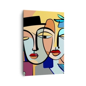 Cuadro sobre lienzo - Impresión de Imagen - Retratos cubistas en colores vibrantes con motivo floral. - 70x100cm - Randez vous de Picasso - Decoración de pared moderna para salón y dormitorio ARTTOR