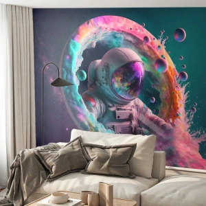 Fotomural Premium Sand - Astronauta en medio de una colorida explosión galáctica - 100x70cm - Puerta estelar - Decoración de pared moderna para salón y dormitorio ARTTOR