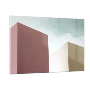 Cuadro sobre vidrio - Impresiones sobre Vidrio - Edificios geométricos en colores pastel - 120x80cm - Geometría de un verano soleado - Decoración de pared moderna para salón y dormitorio ARTTOR