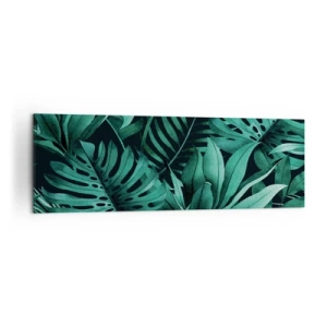 Cuadro sobre lienzo - Impresión de Imagen - Hojas tropicales en tonos de verde intenso. - 160x50cm - Profundidad del verde tropical - Decoración de pared moderna para salón y dormitorio ARTTOR