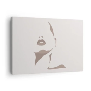 Cuadro sobre lienzo - Impresión de Imagen - Contorno minimalista del rostro de una mujer en delicados tonos beige. - 70x50cm - Creación a partir de la luz y la sombra - Decoración de pared moderna para salón y dormitorio ARTTOR