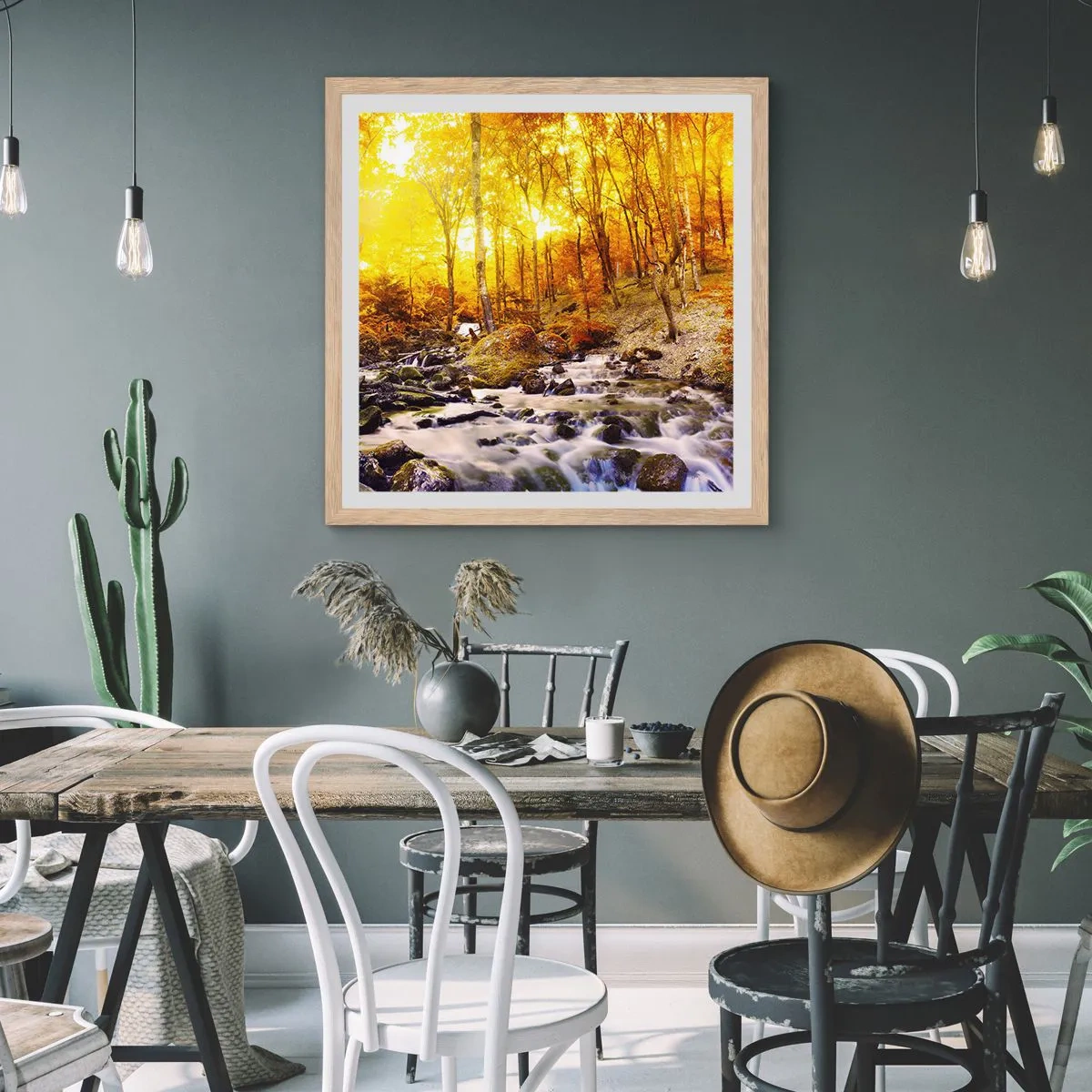 Póster en marco roble claro - Piedras bañadas en oro y platino - 30x30 cm