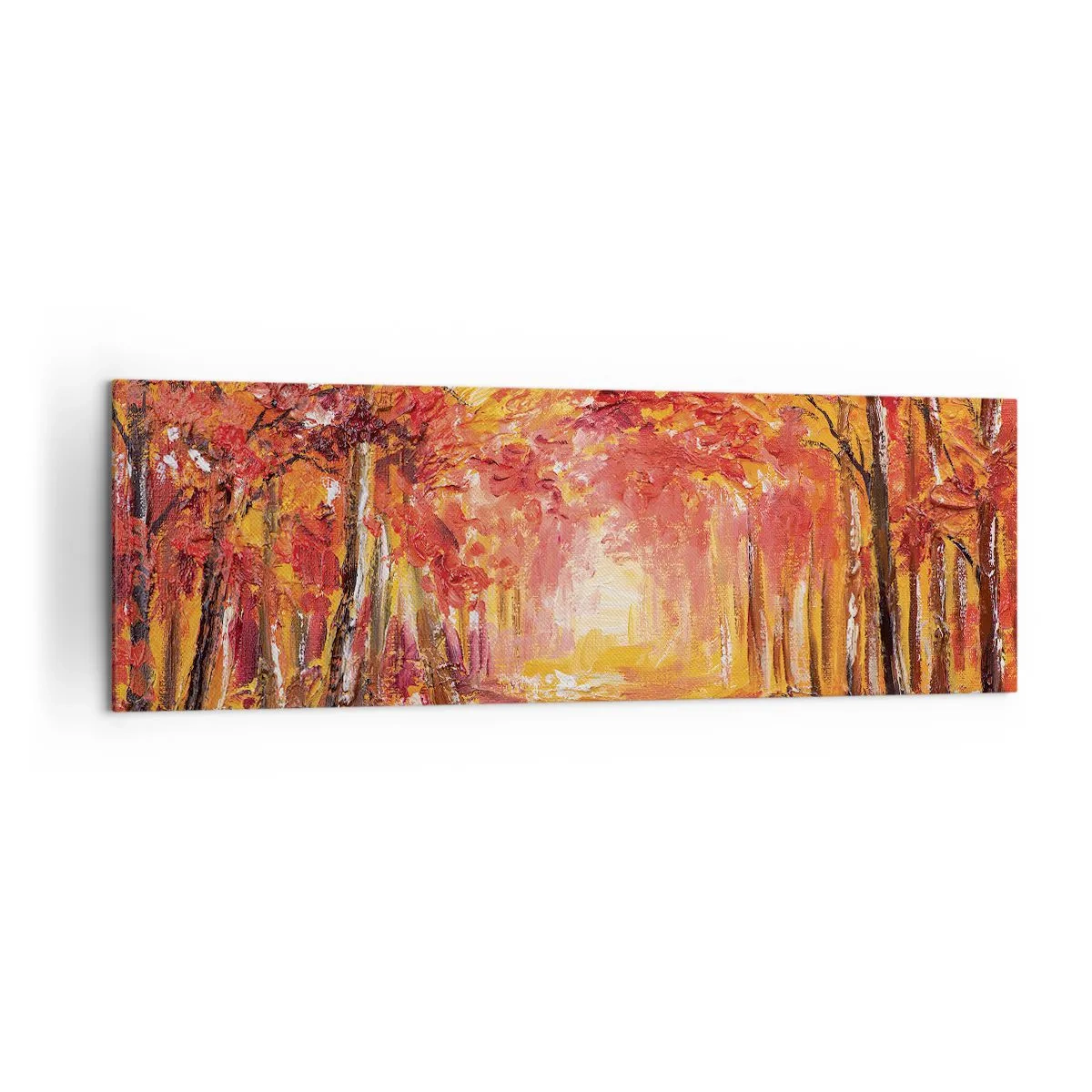 Cuadro sobre lienzo - Impresión de Imagen - Bosque otoñal en tonos cobre y dorado. - 160x50cm - Bosque de cobre - Decoración de pared moderna para salón y dormitorio ARTTOR