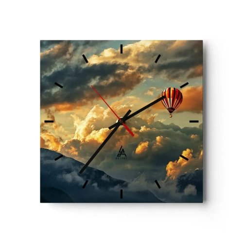 Reloj de pared - Reloj de vidrio - Un globo contra un fondo de nubes dramáticas. - 30x30cm - Vuelo porque quiero - Decoración de pared moderna para salón y dormitorio ARTTOR