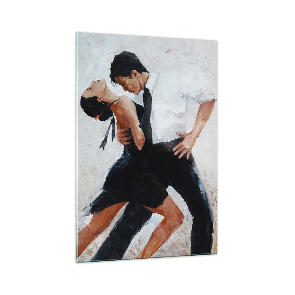 Cuadro sobre vidrio - Impresiones sobre Vidrio - Una pareja bailando en una toma elegante y sensual. - 70x100cm - El tango de mis sueños - Decoración de pared moderna para salón y dormitorio ARTTOR