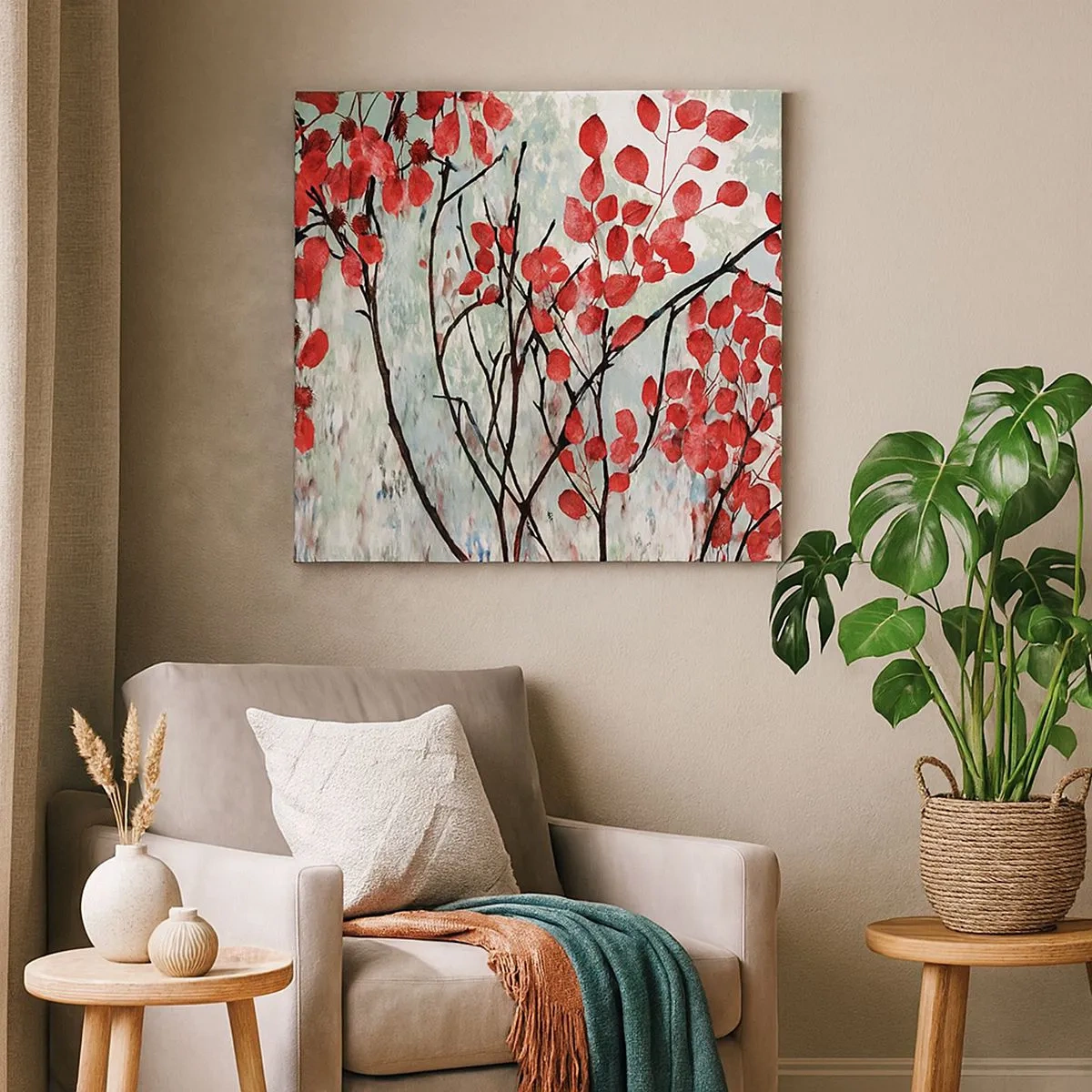 Cuadro sobre lienzo - Impresión de Imagen - Un árbol en escarlata - 30x30 cm