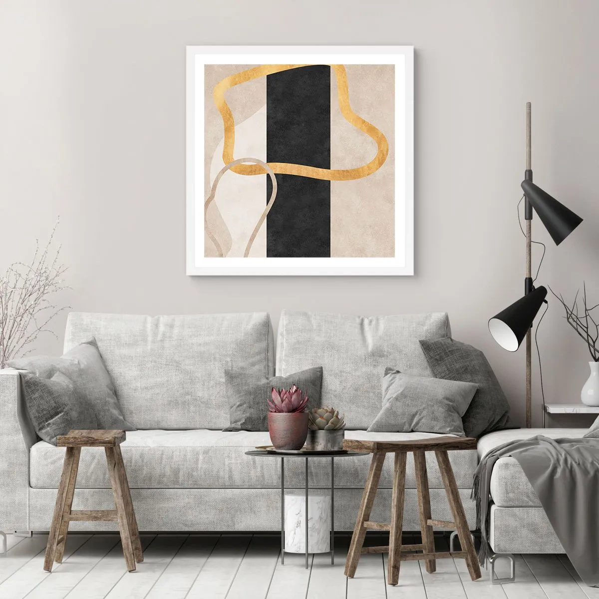 Póster en marco blanco - Formas en bucle - 60x60 cm