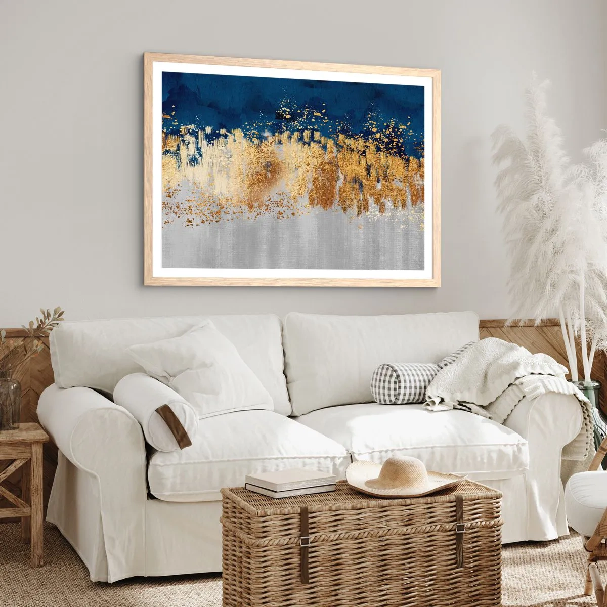 Póster en marco roble claro - Composición moderna con chispas - 100x70 cm